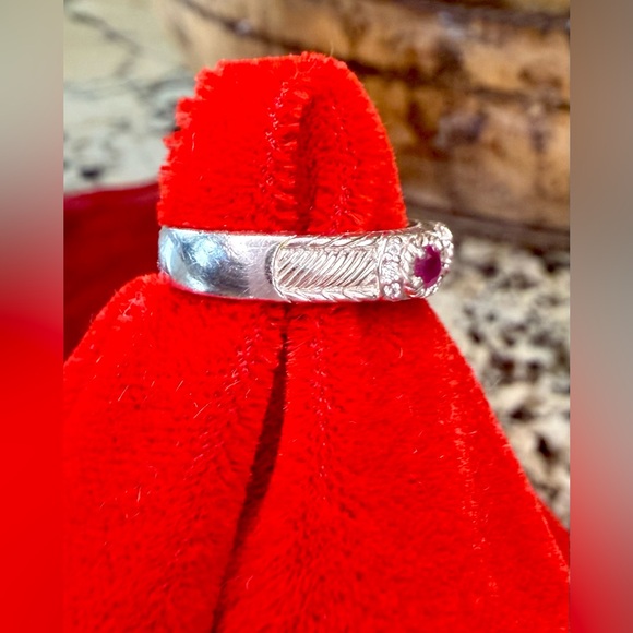 Judith Ripka Sterling Silver Ruby Stackable Band Ring with CZ Accents - Size 7 - Picture 3 of 12